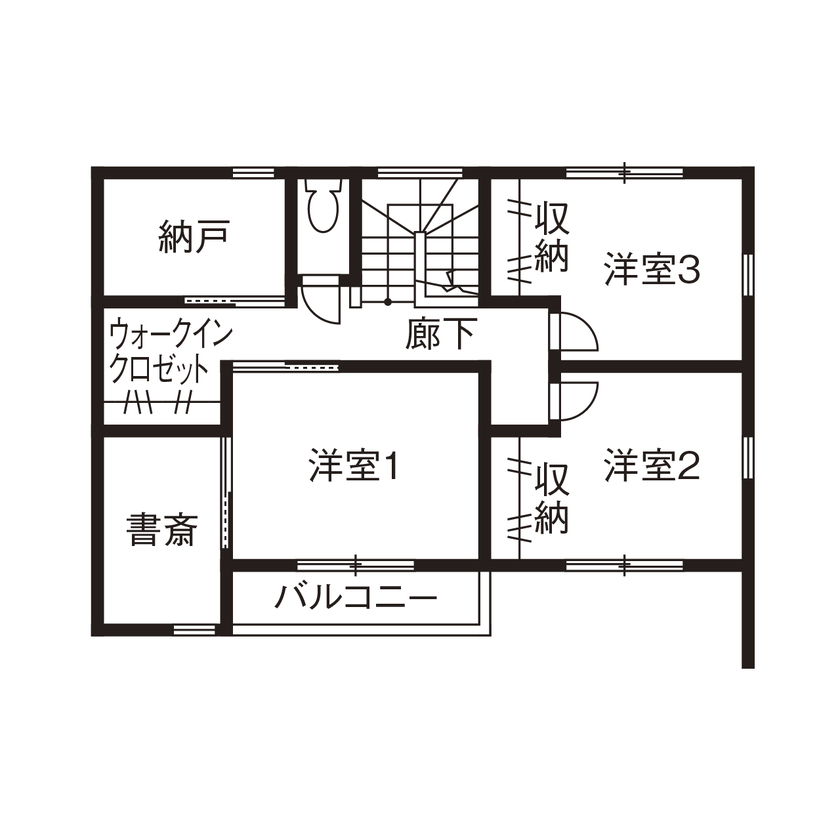 ニッケンホーム 【一宮市/2000万円台/間取り図】野球好き家族が叶えた理想の暮らし。椰子が似合う緑ガルバ×木目のZEH住宅の間取り図（3LDK＋書斎）2階