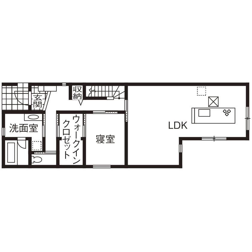 ニッケンホーム 【平屋風/2000万円台/間取り図】木×モルタル風で落ち着いた大人のモダンを表現。ガス併用のZEH住宅の間取り図（3LDK）1階
