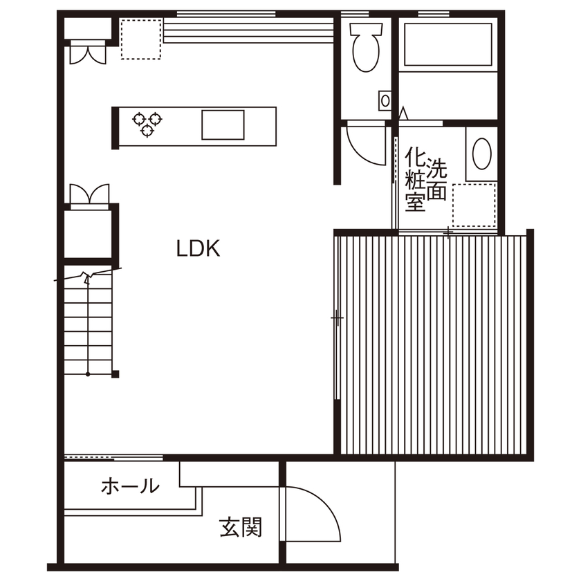 アニバーサリーホーム 【知多/2000万円台/間取り図有/中庭】中庭から取り入れる光と風。家族のプライバシーを守る窓のない家の間取り図（2LDK）1階