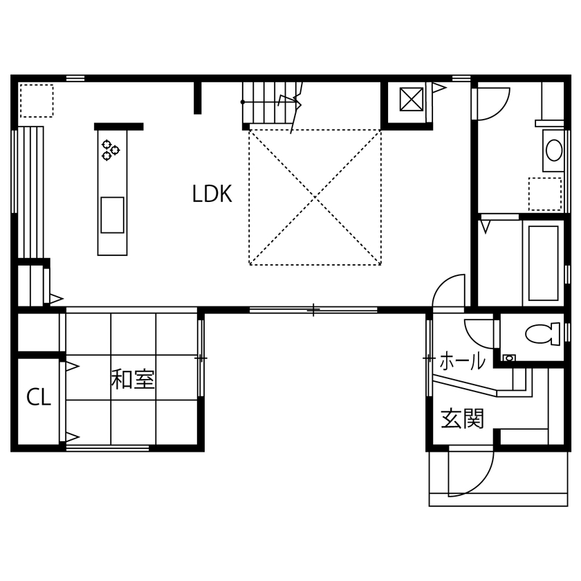 アニバーサリーホーム 【大府/間取り図/1000万円台】コストも抑えた３人で暮らす中庭のあるおしゃれな2階建て実例の間取り図（4LDK）1階