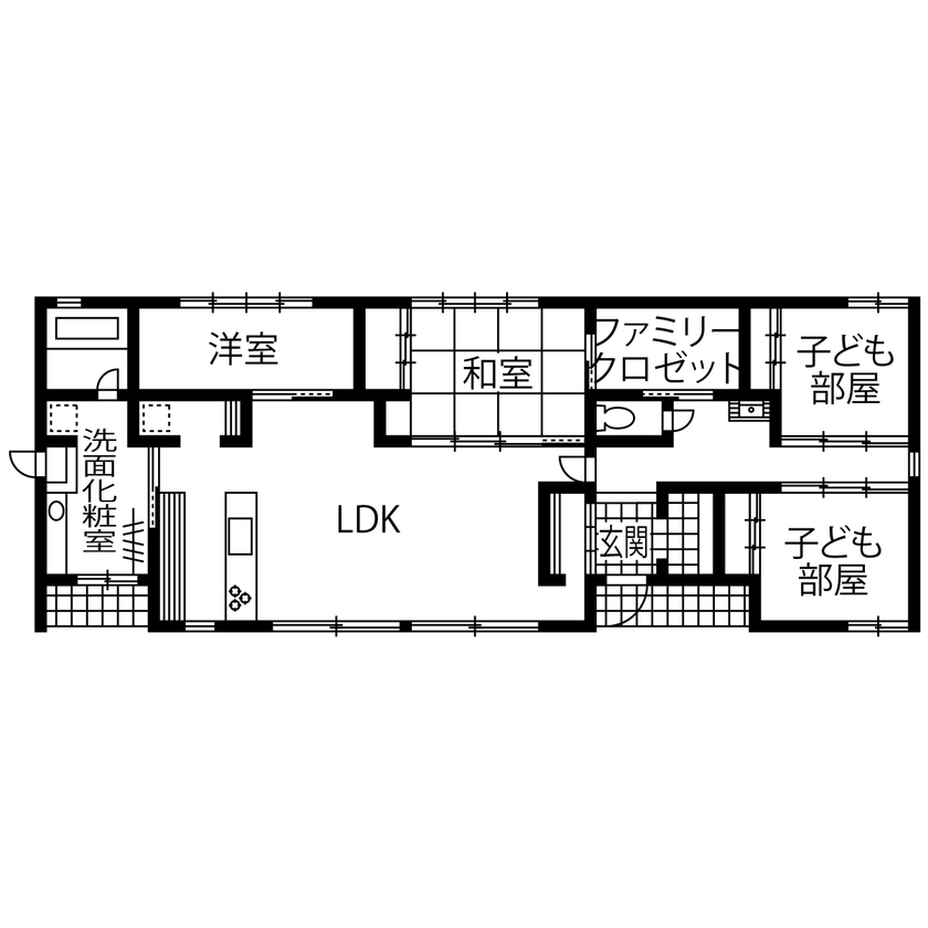 アニバーサリーホーム 【常滑市｜2000万円台｜平屋｜間取図あり】ランドリールームや技あり造作収納も！深い軒の和モダンな平屋の間取り図（4LDK）1階