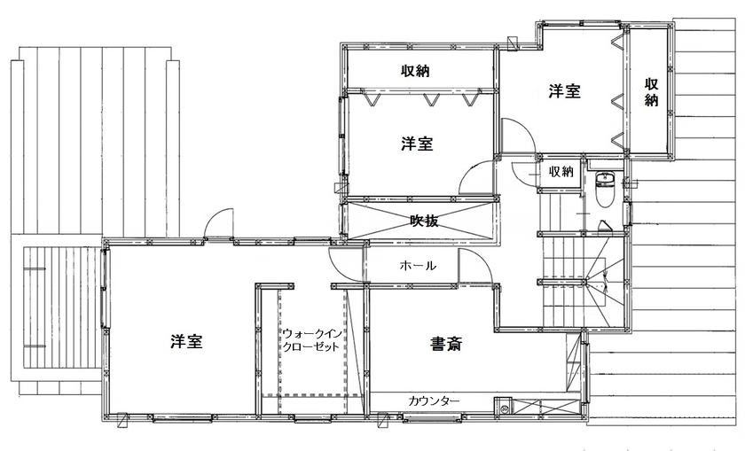 プエルダホーム 【屋上/書斎/露天風呂/6LDK間取図】「心にゆとりが持てるようになりました」開放的で笑い声が続く家の間取り図（6LDK+書斎）２階