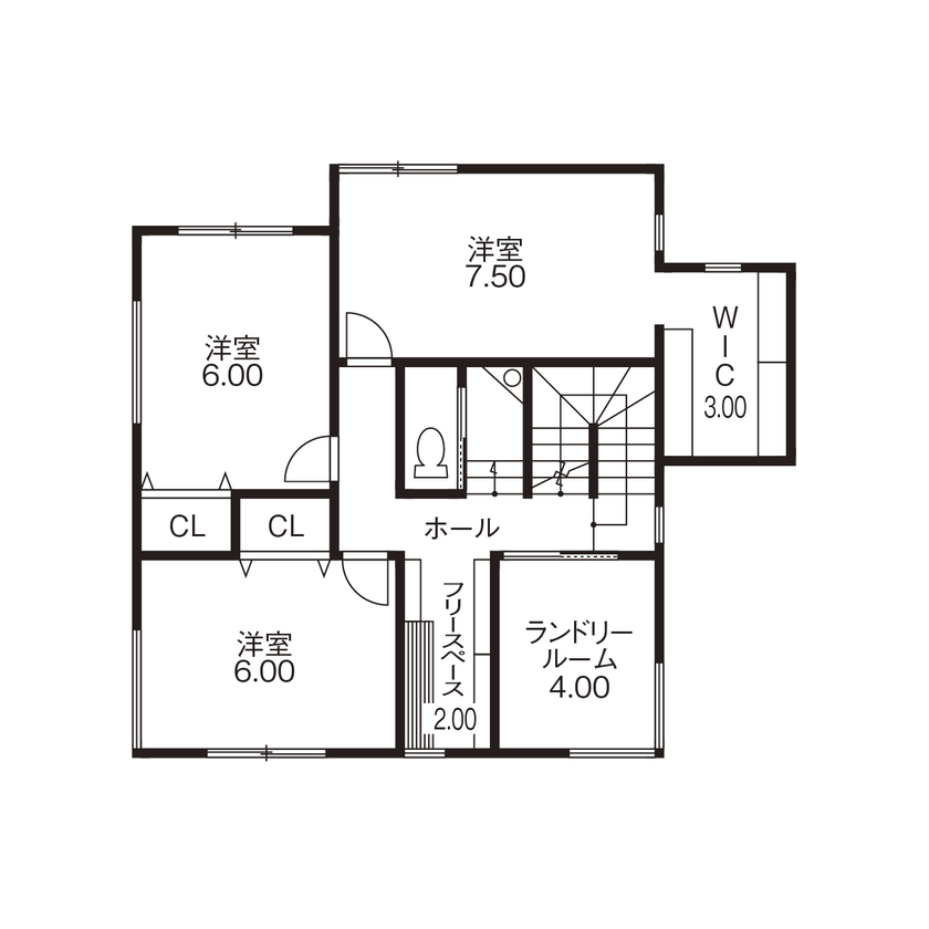 プエルダホーム 【札幌市/屋上/中2階/リビングシアター】ホテルや宿のデザインを参考に「遊ぶ、くつろぐ」をわが家にもの間取り図（4LDK+フリースペース）２階