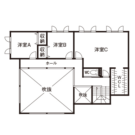 プエルダホーム 【中2階/ペットスペース/3LDK間取図】真冬でもTシャツで過ごせる吹抜けリビングや“秘密基地”がお気に入りの間取り図（3LDK）2階