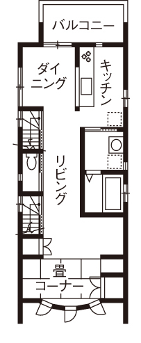 秀建（シュウケン） 【京都府/1500万円台/狭小/3階建て】京都府の狭小地に建つ店舗を兼ねた3階建ての家の実例（間取り図有） の間取り図（4LDK）２階
