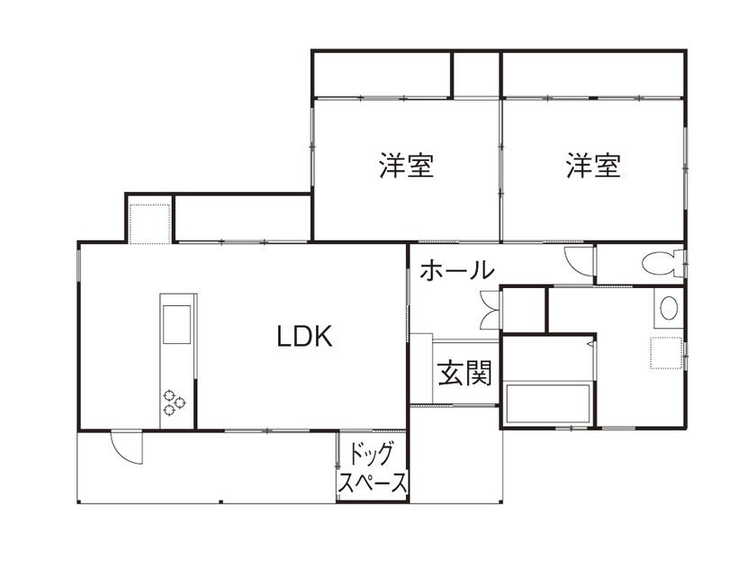 秀建（シュウケン） 【京都府/1000万円台/平屋/約20坪】京都府で住宅密集地に建つペットの犬と暮らす平屋住宅（間取り図有） の間取り図（2LDK）1階