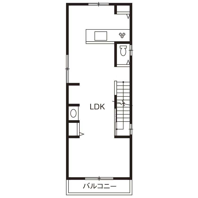 秀建（シュウケン） 【京都府/1000万円台/狭小/敷地約20坪/3階建て】土間には趣味の自転車のディスプレイがある実例の間取り図（3LDK＋納戸＋小屋裏）2階