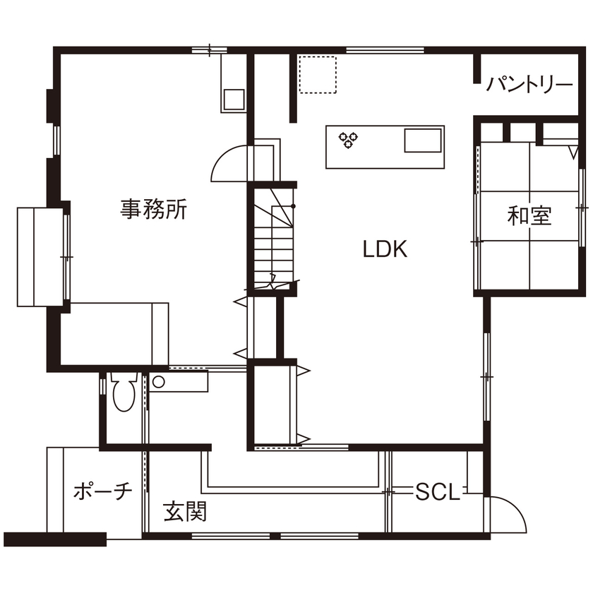 秀建（シュウケン） 【京都府】タイルを上手に使ってエレガントに。温熱環境も大満足な事務所併用住宅（間取り図有）の間取り図（4LDK）1階