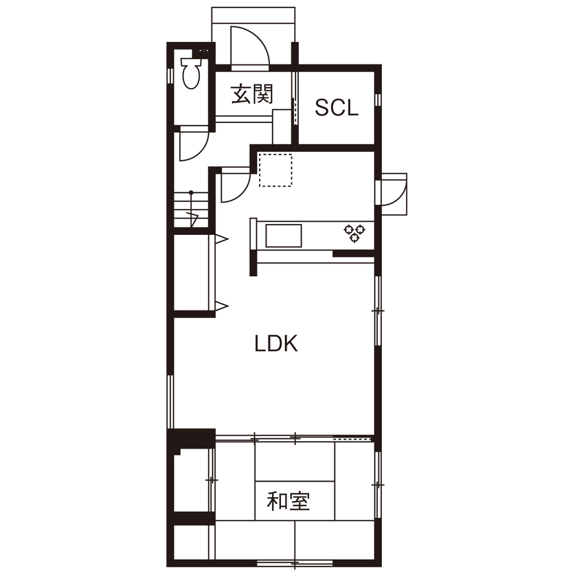 秀建（シュウケン） 【京都府/3階建て/間取り有】広いバルコニーやお風呂の窓からは山の景色。クロス使いも魅力的な3階建て住宅の間取り図（3LDK）1階