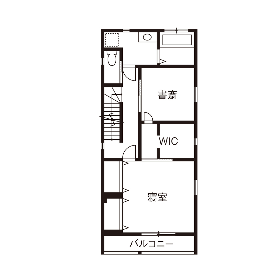 秀建（シュウケン） 【京都府/3階建て/間取り有】広いバルコニーやお風呂の窓からは山の景色。クロス使いも魅力的な3階建て住宅の間取り図（3LDK）2階