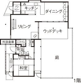 ジューテックホーム 【4000万円台/40坪台/間取り図】洗練されたデザインと心地よい開放感で光と風を楽しむ家の間取り図（4LDK）1階