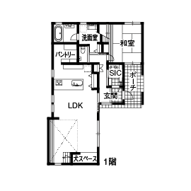ジューテックホーム 【横浜市/2000万円台/40坪台/間取り図】北欧テイストのエッセンスを加えた、家族が繋がる二世帯住宅の間取り図（5K以上）１階