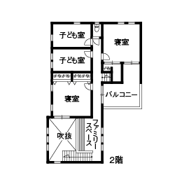 ジューテックホーム 【横浜市/2000万円台/40坪台/間取り図】北欧テイストのエッセンスを加えた、家族が繋がる二世帯住宅の間取り図（5K以上）２階