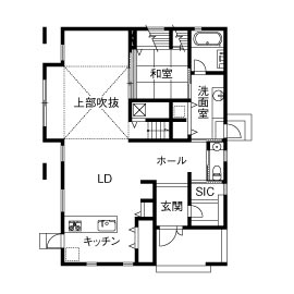 ジューテックホーム 【横浜市/3000万円台/40坪台/間取り図】家事がしやすい動線が魅力！北欧テイストのびやかな住まいの間取り図（4LDK）1階