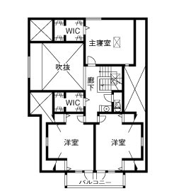 ジューテックホーム 【横浜市/3000万円台/40坪台/間取り図】家事がしやすい動線が魅力！北欧テイストのびやかな住まいの間取り図（4LDK）2階