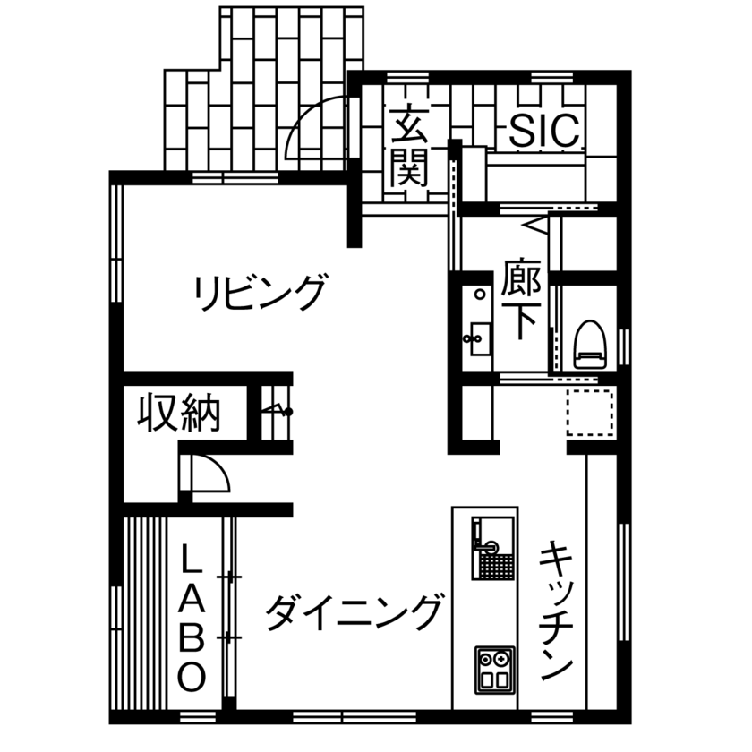 ジューテックホーム 【東京都/2000万円台/30坪台/間取り図】木の風合いとモダンなキッチン。建築家とつくる心地よい住まいの間取り図（3LDK）1階