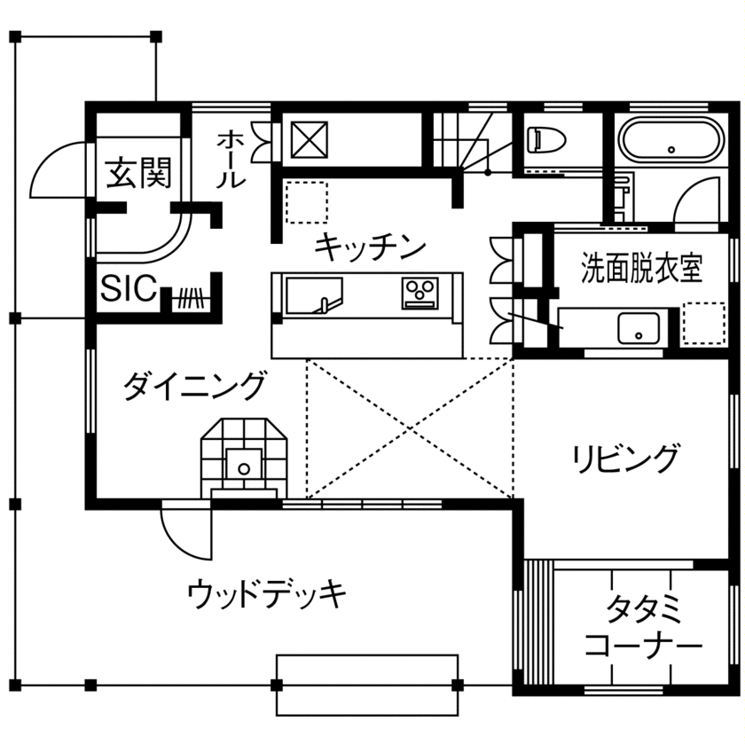 ジューテックホーム 【あきる野市/3000万円台/間取り図】カリフォルニアスタイル＋インダストリアルな住まいで心地よい暮らしの間取り図（3LDK）1階
