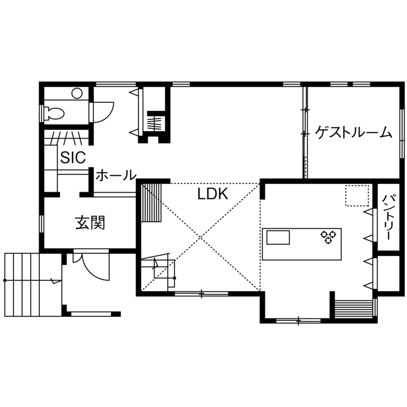 ジューテックホーム 【鎌倉市/3000万円台/40坪台/間取り図】吹抜にのびやかな光を感じるグレイッシュなエレガントスタイルの間取り図（3LDK）1階