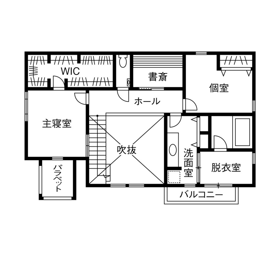 ジューテックホーム 【鎌倉市/3000万円台/40坪台/間取り図】吹抜にのびやかな光を感じるグレイッシュなエレガントスタイルの間取り図（3LDK）2階