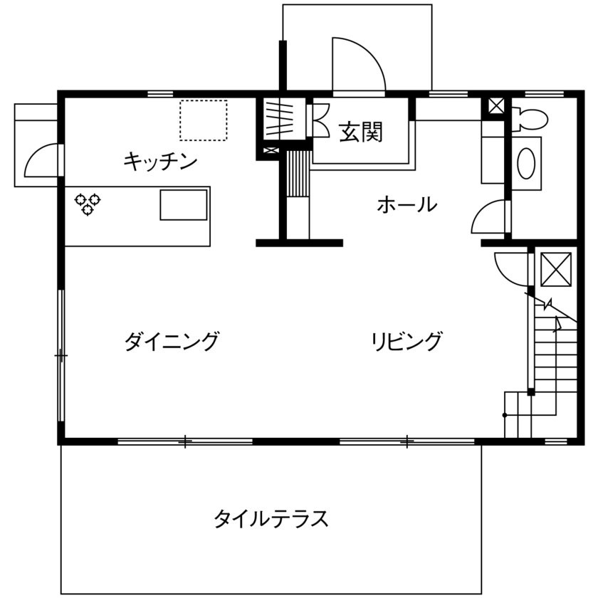 ジューテックホーム 【神奈川県/4000万円台/間取り図/オーダーキッチン/タイル床+床暖房】オーダー家具と北欧風コーディネートの間取り図（3LDK）1階