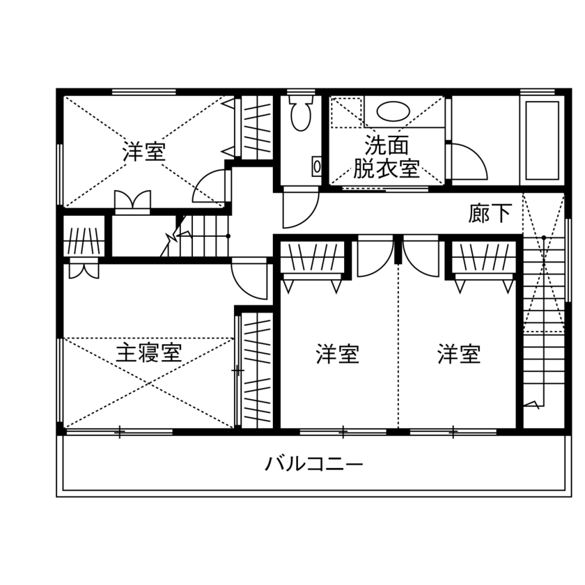 ジューテックホーム 【神奈川県/4000万円台/間取り図/オーダーキッチン/タイル床+床暖房】オーダー家具と北欧風コーディネートの間取り図（3LDK）2階