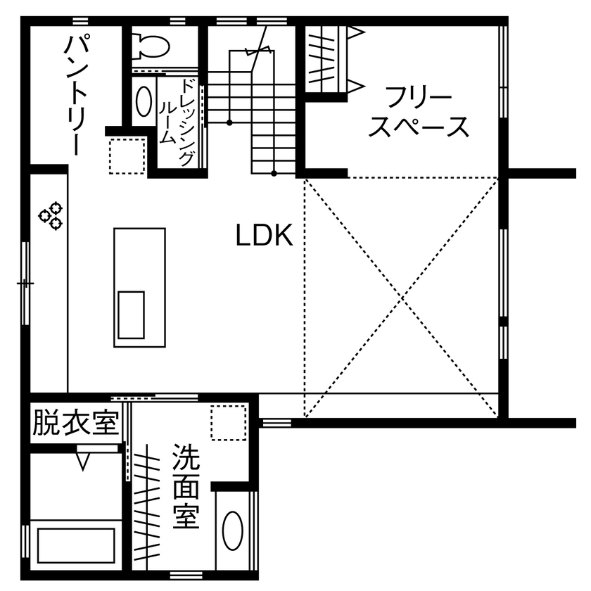 ジューテックホーム 【4000万円台/モダンデザイン/自然素材/間取り図】大きな窓のある吹抜で、美術館のような“光の美しい家”の間取り図（3LDK＋アトリエ）２階