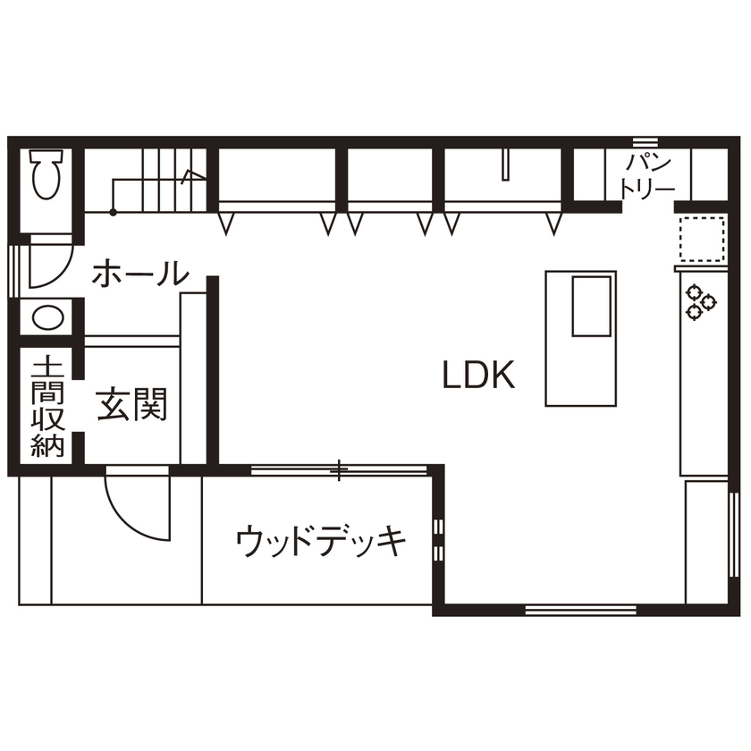 ジューテックホーム 【3000万円台/収納充実/家事動線/間取図】実家で体感した住宅性能に信頼。シンプルな空間で心地よく暮らすの間取り図（2LDK）1階