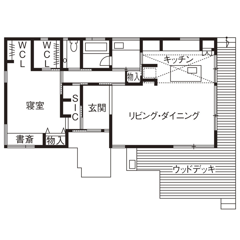 建築工房 和 -nagomi- 【奈良県奈良市/間取り図有】大開口から緑の景色を採り込んだ、心癒される和モダンの平屋の間取り図（1LDK＋ロフト）1階