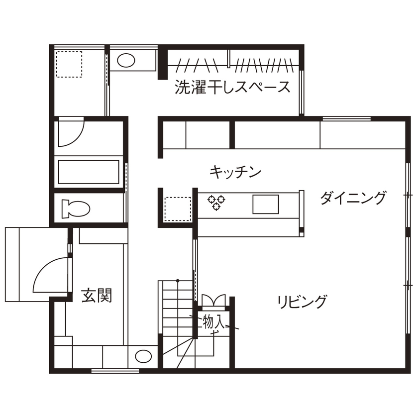 建築工房 和 -nagomi- 【奈良県橿原市/3000万円】高い性能を担保した、十津川村の木をふんだんに用いた心地いい住まいの間取り図（3LDK＋小屋裏収納）1階