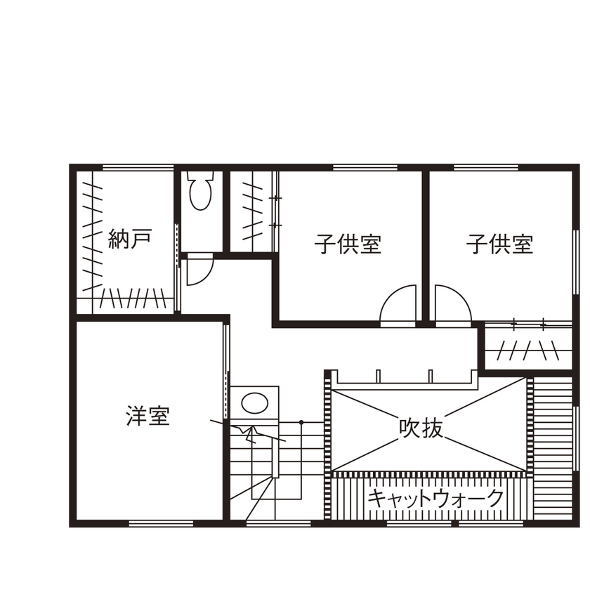 建築工房 和 -nagomi- 【奈良県橿原市/3000万円】高い性能を担保した、十津川村の木をふんだんに用いた心地いい住まいの間取り図（3LDK＋小屋裏収納）2階