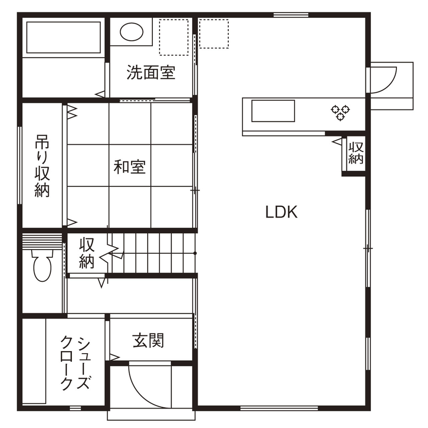 ももくりの家 【米原市/1700万円台】暮らしやすさを追求した、シンプルモダンにまとめた美しい住まいの間取り図（4LDK）1階