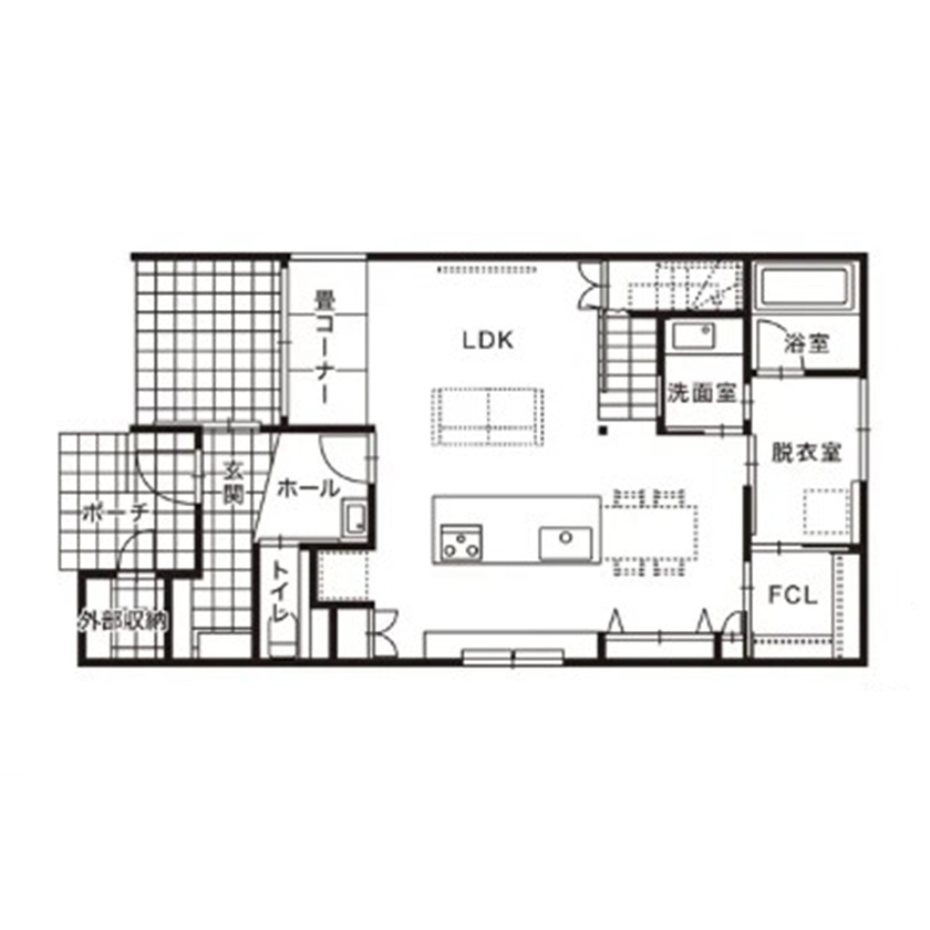 DETAIL HOME（ディテールホーム） 43坪の敷地で実現した中庭のある住まいの間取り図（3LDK）1階