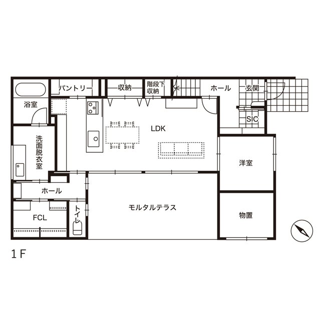 DETAIL HOME（ディテールホーム） プライベートテラスとバイクガレージで趣味を楽しむ家の間取り図（3LDK）1階
