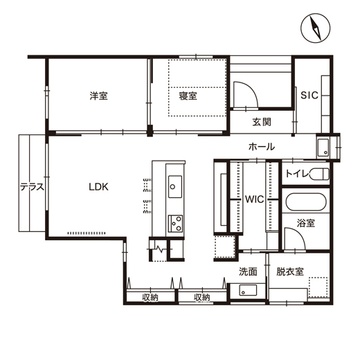 DETAIL HOME（ディテールホーム） 【平屋2LDK／23坪】愛犬と共に快適に暮らせるドッグランハウスの間取り図（2LDK）1階