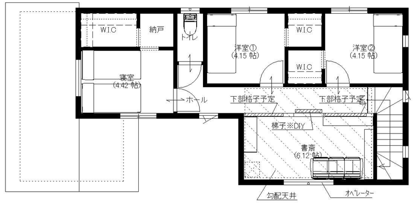 ユニバーサルホーム（福岡マリナ通り店、福岡南店、宗像店、唐津店） 【2,000万円台/30坪台/間取り図】毎日の暮らしを満喫できる趣味が詰まった住まいの間取り図（4LDK+S）2階