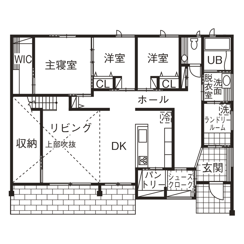 タカオ設計 【2,600～2,699万円/38坪/間取り図有】要望をしっかりとカタチに現す設計力。ゆったり寛げる北欧風の平屋の間取り図（3LDK）1階