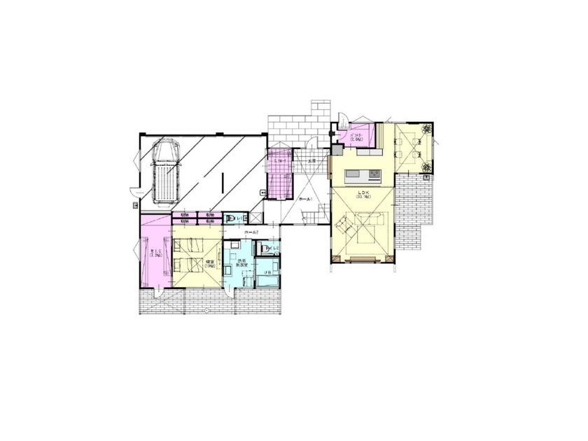 タカオ設計 水平線と素材が織りなす現代数寄屋の邸宅の間取り図（3LDK＋小屋裏）1階