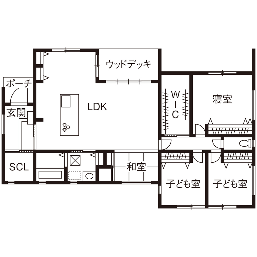 こだわり工務店　そうしん 【滋賀県/1000万円台/間取り有】広いLDKと豊富な収納、シンプルな家事動線が魅力的な平屋の住まいの間取り図（4LDK）1階