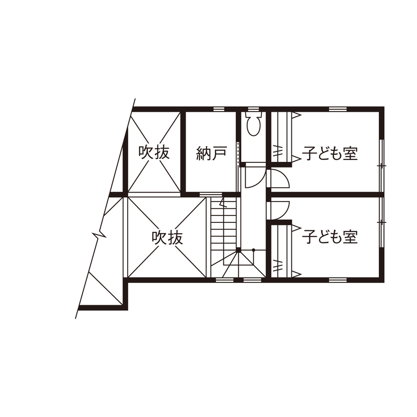 こだわり工務店　そうしん 【滋賀県/2000万円台/間取り有】平屋のような佇まいや間取りが魅力。住まい全体が緩やかに繋がる吹抜けの家の間取り図（3LDK）2階