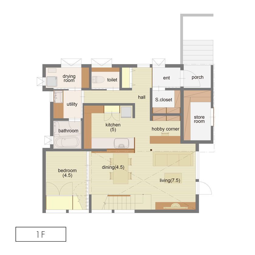 アートホーム 【A-prot】｜札幌市/3LDK＋フリースペース｜「桜を見る家」も設計のカギ　無垢の香りあふれる魅力の住まいの間取り図（3LDK＋フリースペース）1階