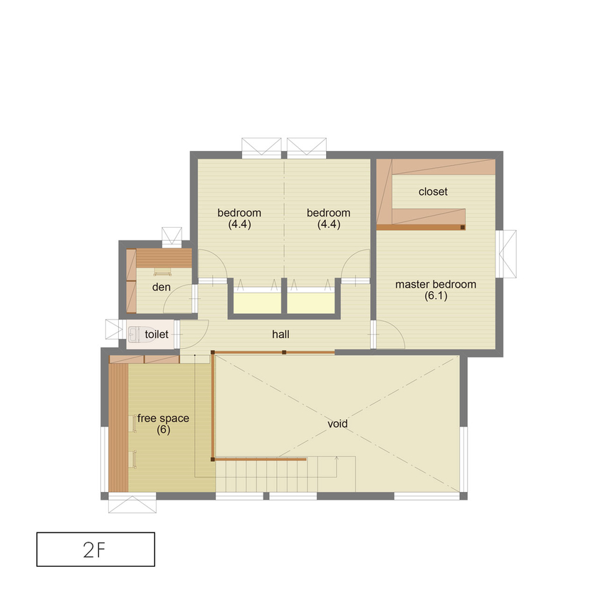 アートホーム 【A-prot】｜札幌市/3LDK＋フリースペース｜「桜を見る家」も設計のカギ　無垢の香りあふれる魅力の住まいの間取り図（3LDK＋フリースペース）2階