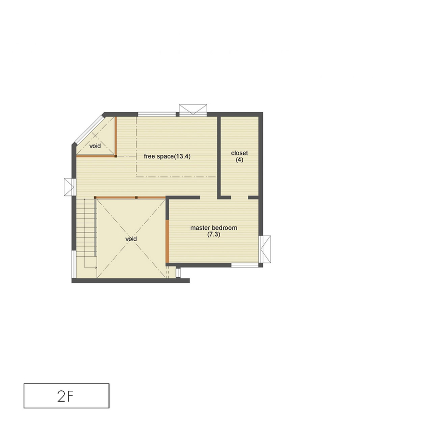 アートホーム 【A-prot】｜千歳市/３LDK｜２階まで届く大きな窓は雑木林が借景。敷地の特徴が活かされた家の間取り図（3LDK）2階