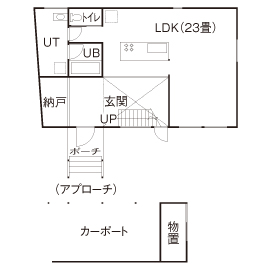 アートホーム 【A-Prot】｜3380万円/北広島市/3LDK/土間玄関｜インダストリアル＆木のイメージが魅力的な住まいの間取り図（3LDK）1階