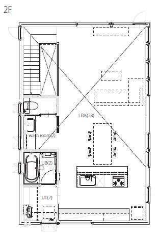アートホーム 【A-Prot】｜3360万円/札幌市/3LDK間取図｜季節ごとに移ろう借景を愉しむ、2階リビングの住まいの間取り図（3LDK）2階