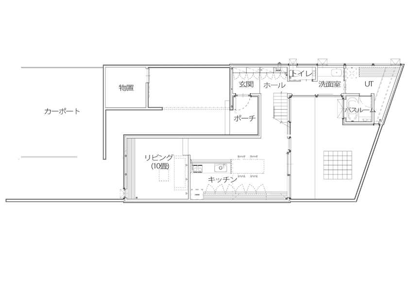 アートホーム 【A-Prot】｜4010万円/札幌市/3LDK間取図｜内に開くプライベート空間とビルトインガレージの住まいの間取り図（3LDK）1階