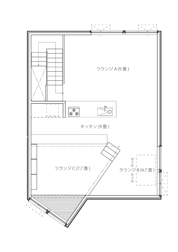 アートホーム 【A-Prot】｜2870万円/札幌市/1LDK+ラウンジ間取図｜変形地を生かした独創的なプランニングが楽しい住まいの間取り図（1LDK+ラウンジ）2階