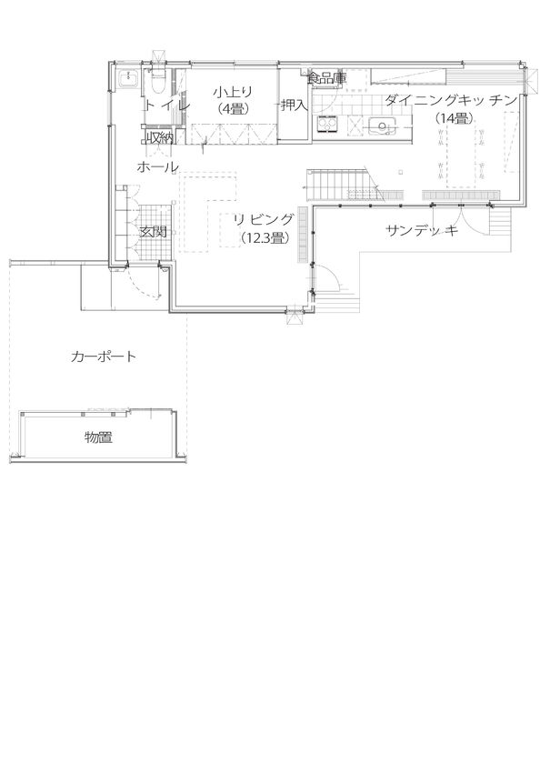 アートホーム 【A-Prot】｜3950万円/恵庭市/3LDK+家事室｜外観に調和した造作カーポートのある住まいの間取り図（3LDK+家事室）1階