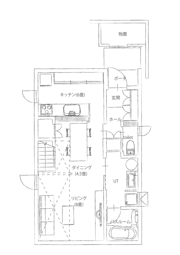 アートホーム 【mini prot City】｜千歳市/３LDK｜間口狭い都市部でもプライバシー確保［タイプと間取選択・規格化住宅］の間取り図（3LDK）1階