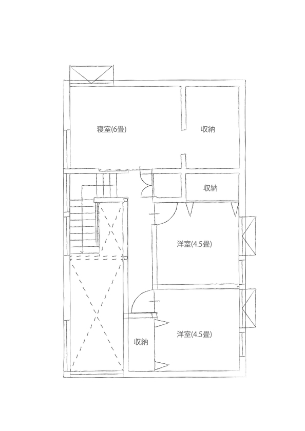 アートホーム 【mini prot City】｜千歳市/３LDK｜間口狭い都市部でもプライバシー確保［タイプと間取選択・規格化住宅］の間取り図（3LDK）2階