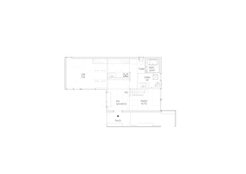 アートホーム 【A-Prot】｜2650万円/2LDK+土間スペース間取図｜間仕切りを作らず空間を使い分け風通しの良い住まいの間取り図（2LDK+土間スペース）1階